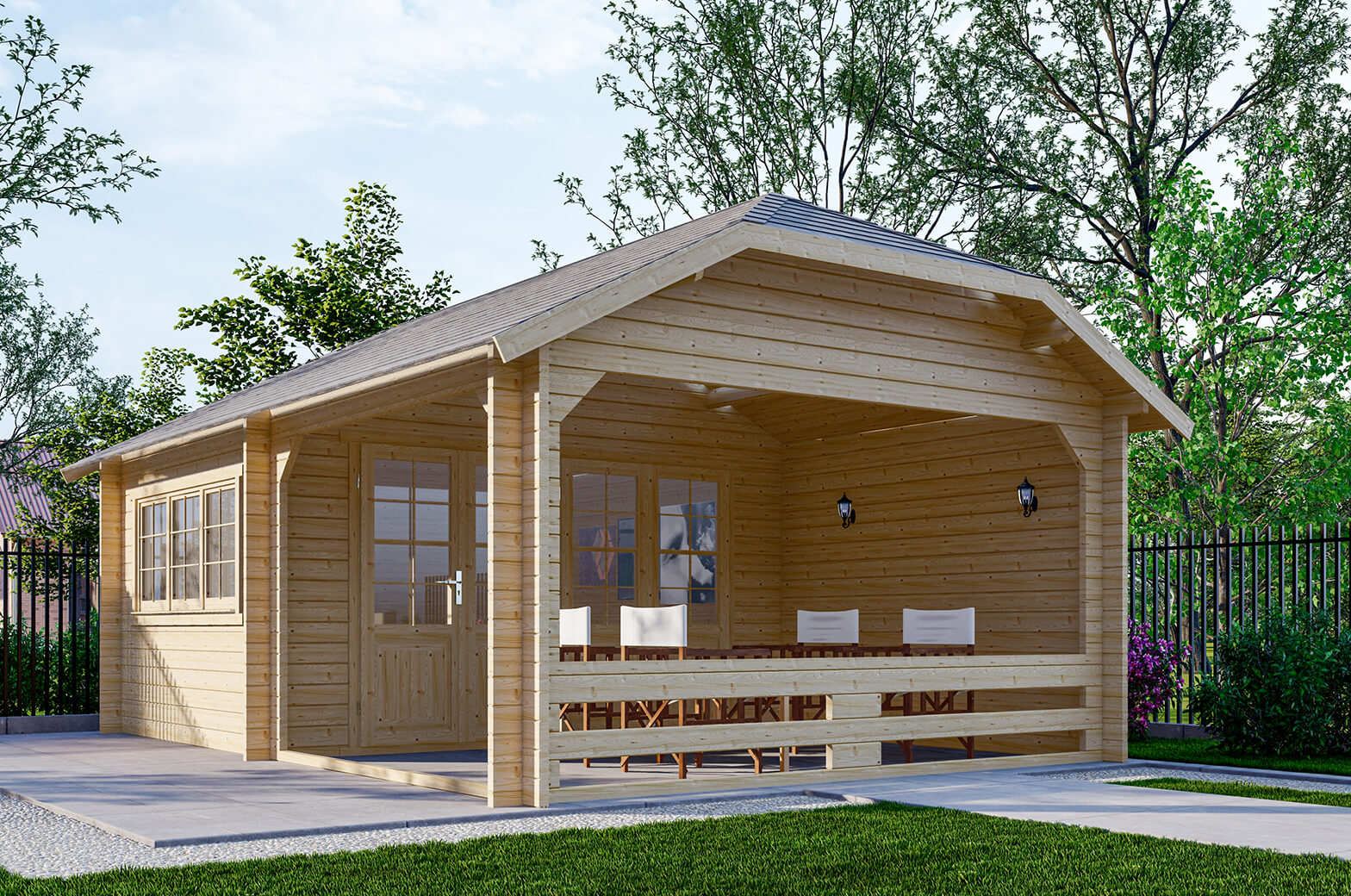 Blokhut W 440x340 cm + luifel 300 cm - geïmpregneerd afbeelding