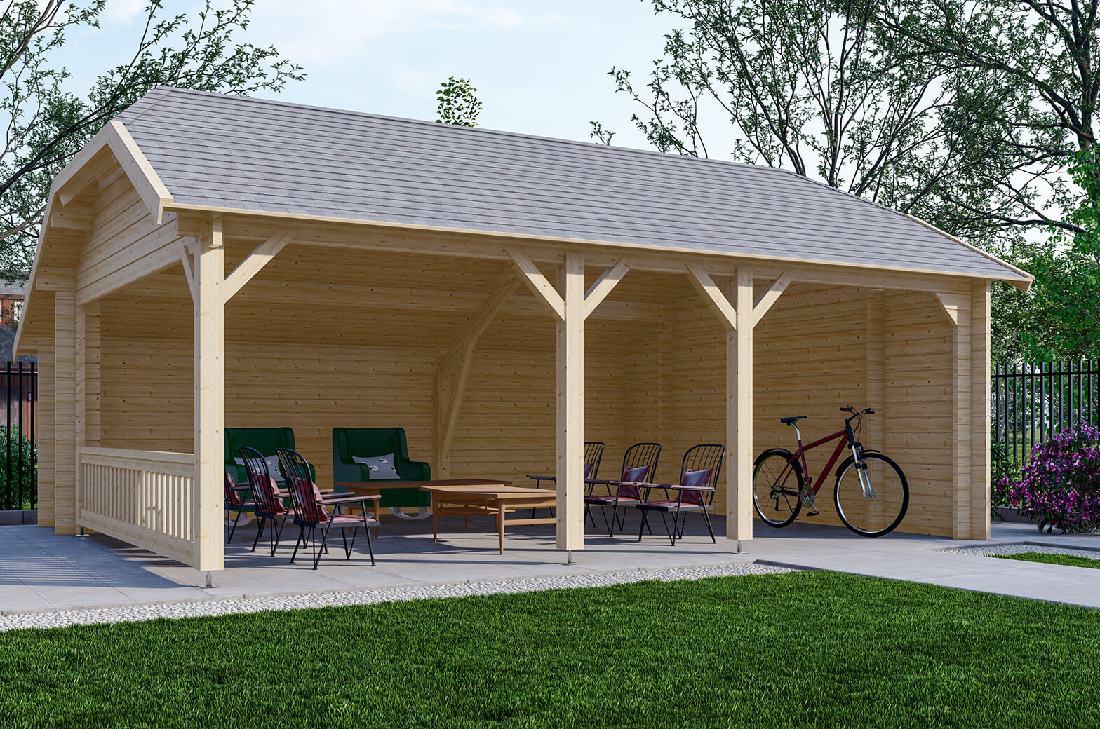Interflex Wolfskapschuur WKS1 645x535 cm - geïmpregneerd- Wolfskap- Hout- Interflex afbeelding
