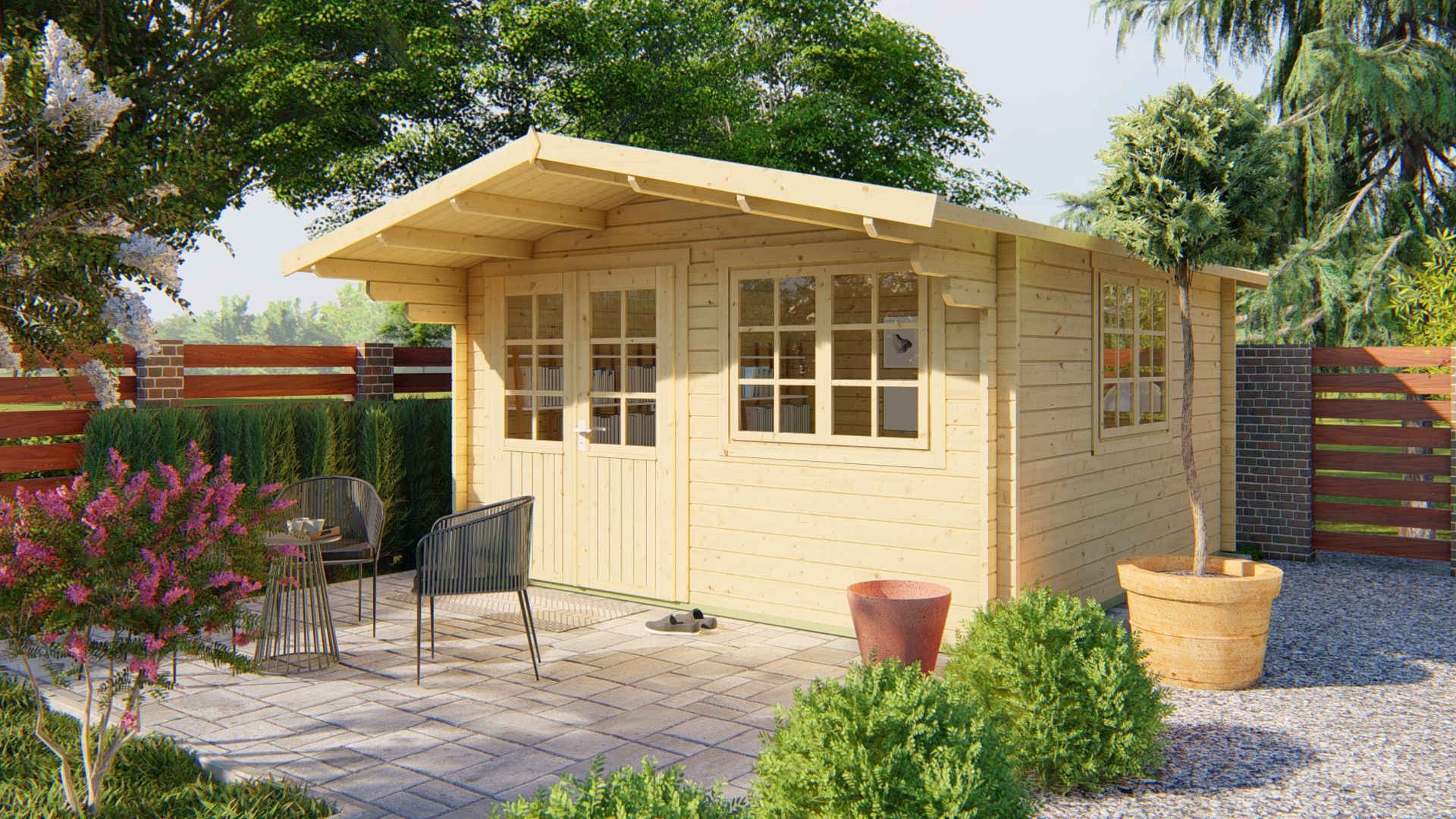 Blokhut Inge 420x420 cm + luifel 120 cm - Red class wood geïmpregneerd afbeelding