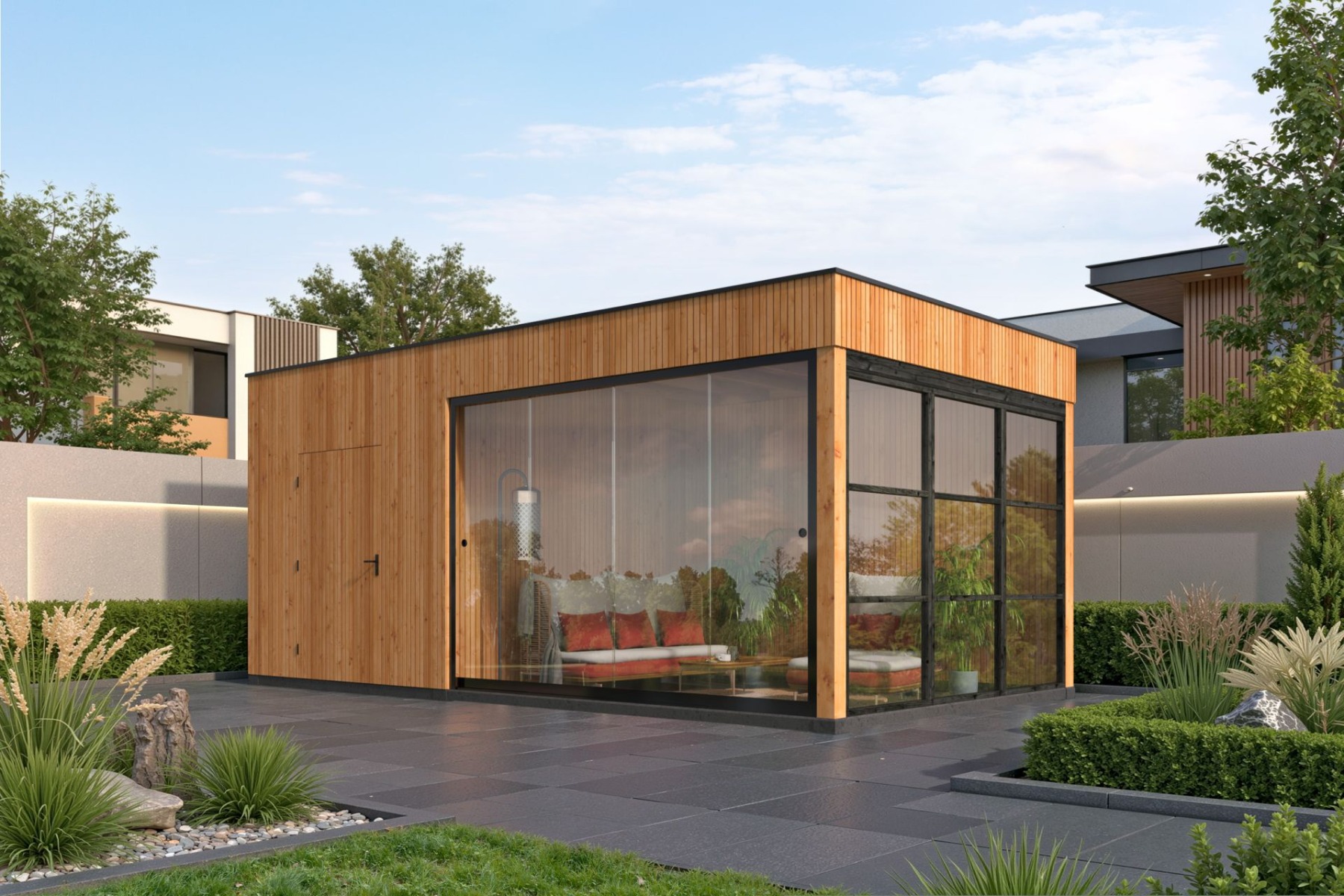 KubeLine tuinhuis 280x380 cm + overkapping 410 cm Douglas blank
