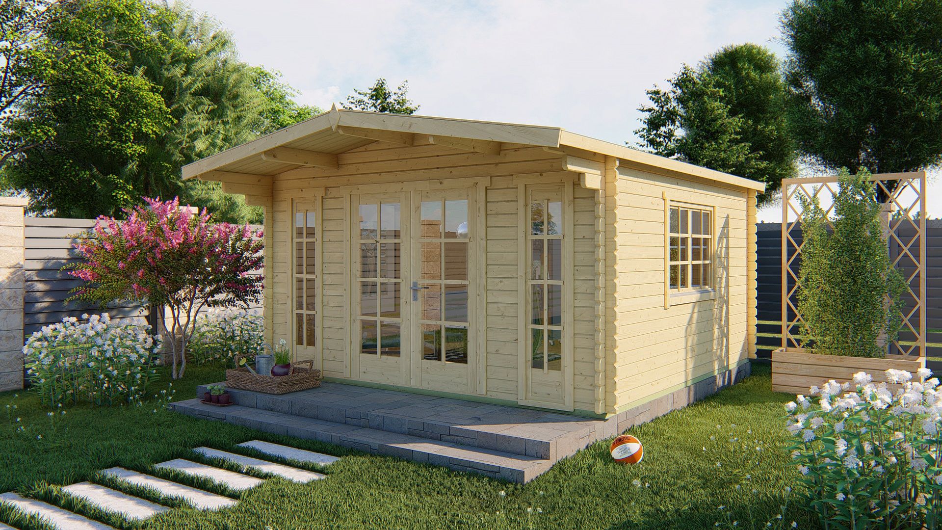 Blokhut Laula 430x430 cm + luifel 100 cm - Red class wood geïmpregneerd afbeelding