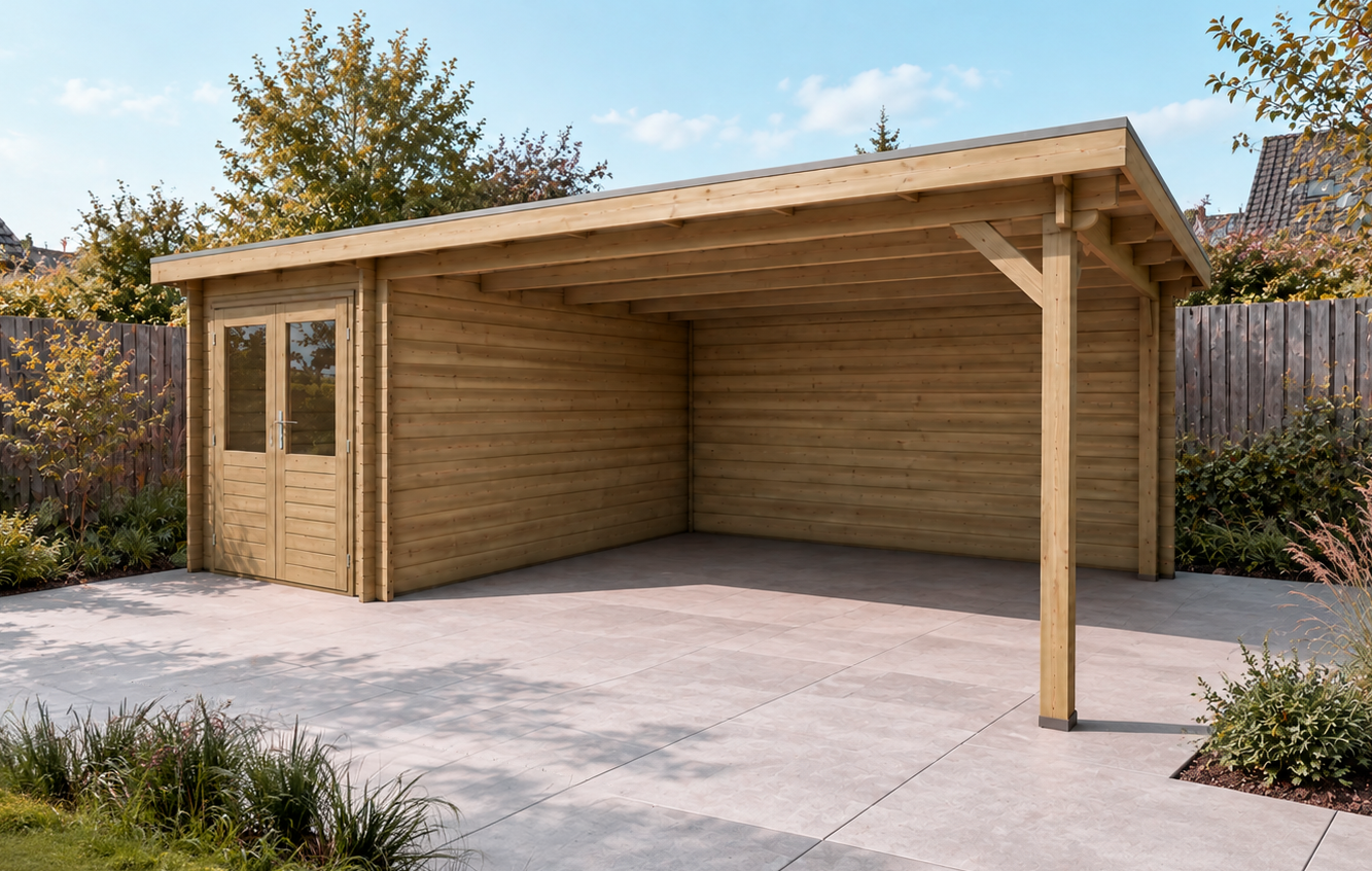 Classicline Blokhut Utrecht 200x300 cm + overkapping 400 cm vuren blank
