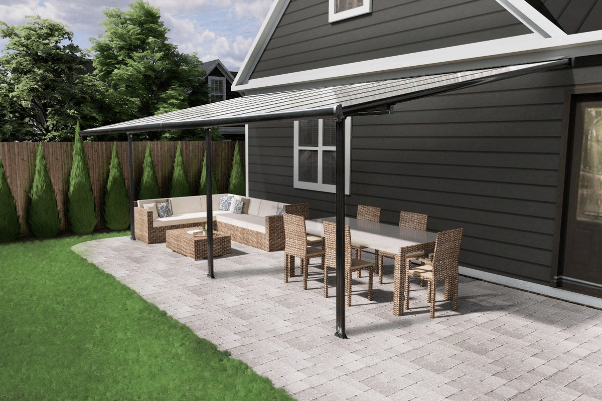 Veranda Livingdream 618x305 cm - antraciet - polycarbonaat dak - Bouwpakket