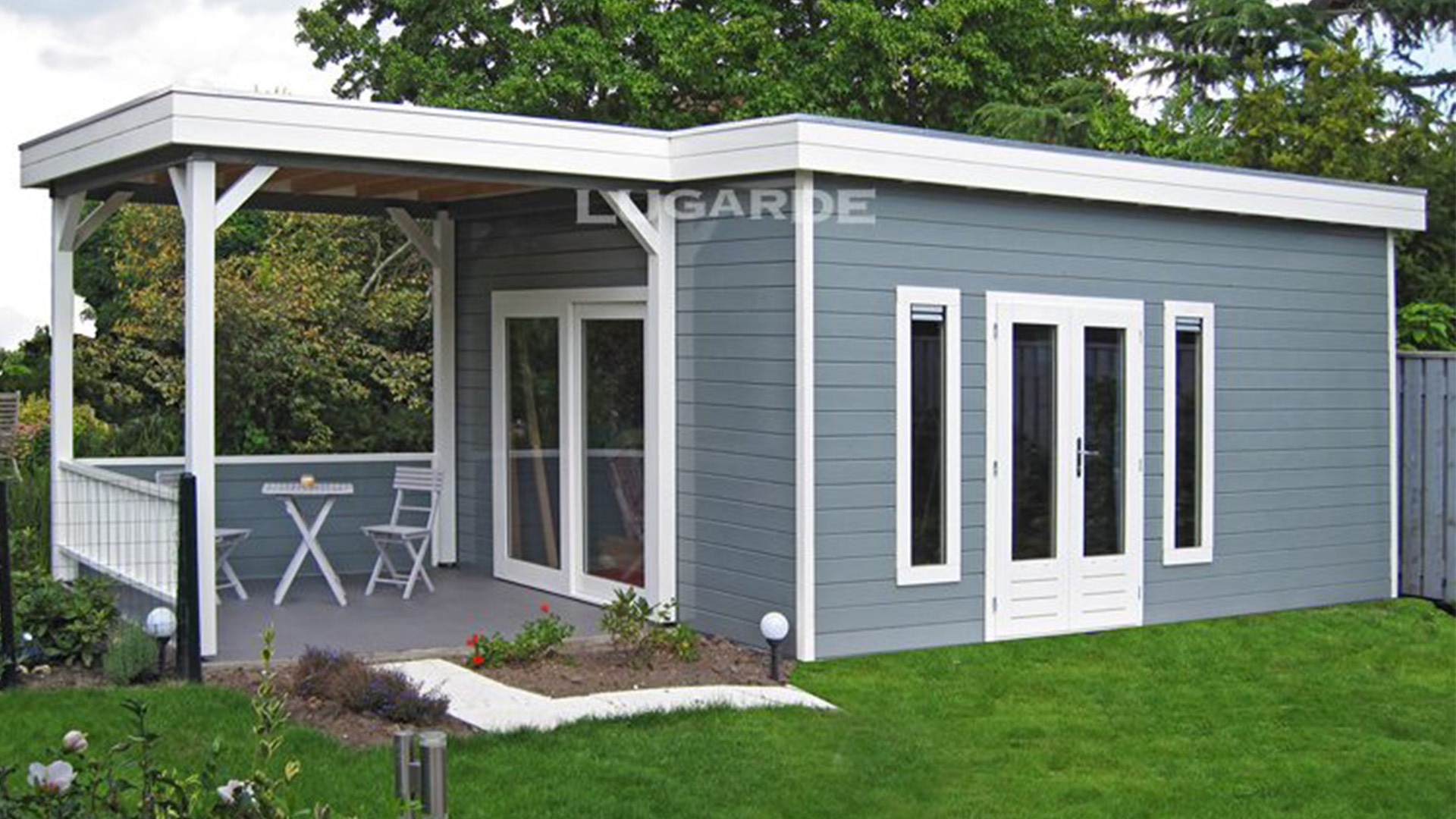 Lugarde PR38 Tuinhuis 840x420 cm 44 mm vuren blank- Plat dak- Hout- Lugarde afbeelding