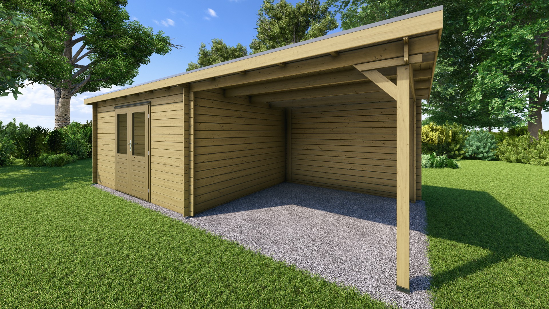 Classicline Blokhut Friesland 400x300 cm + overkapping 300 cm vuren blank