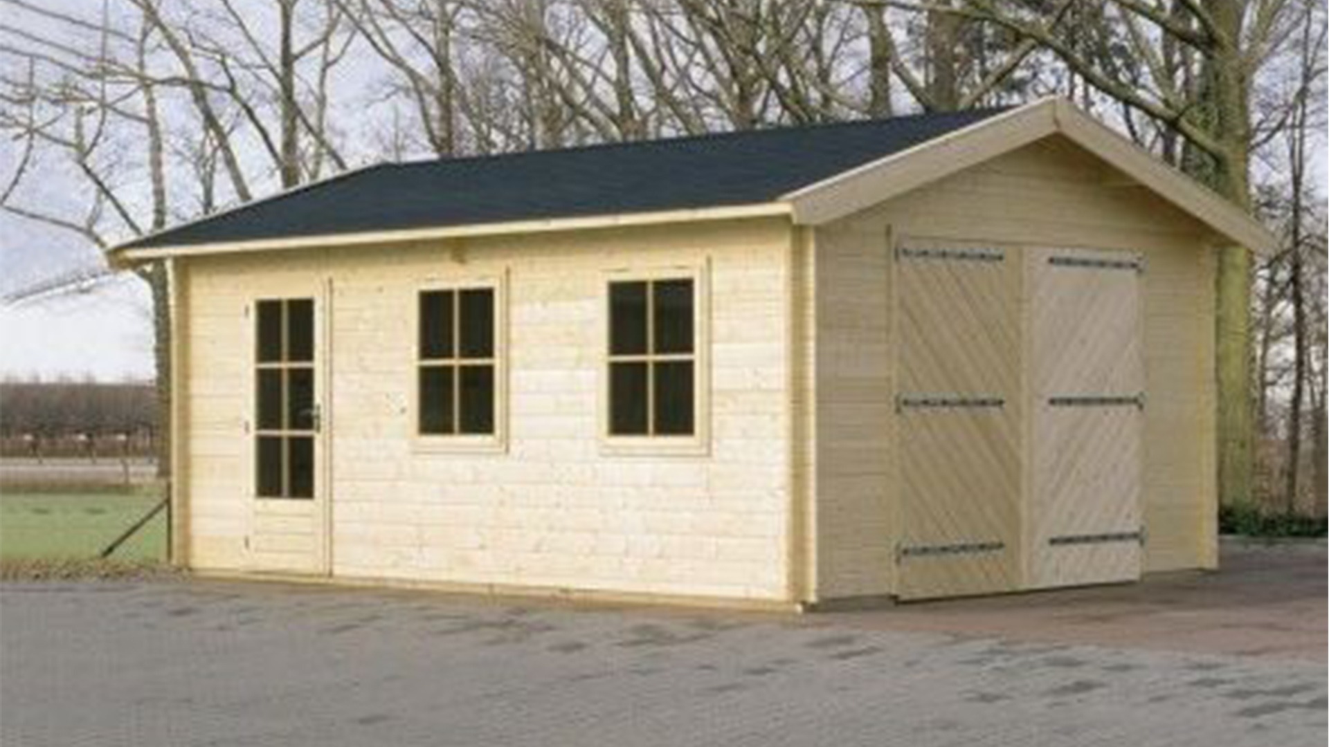 Lugarde G1 Garage 500x300 cm 44 mm vurenhout blank- Zadeldak- Onbehandeld vurenhout- Lugarde afbeelding