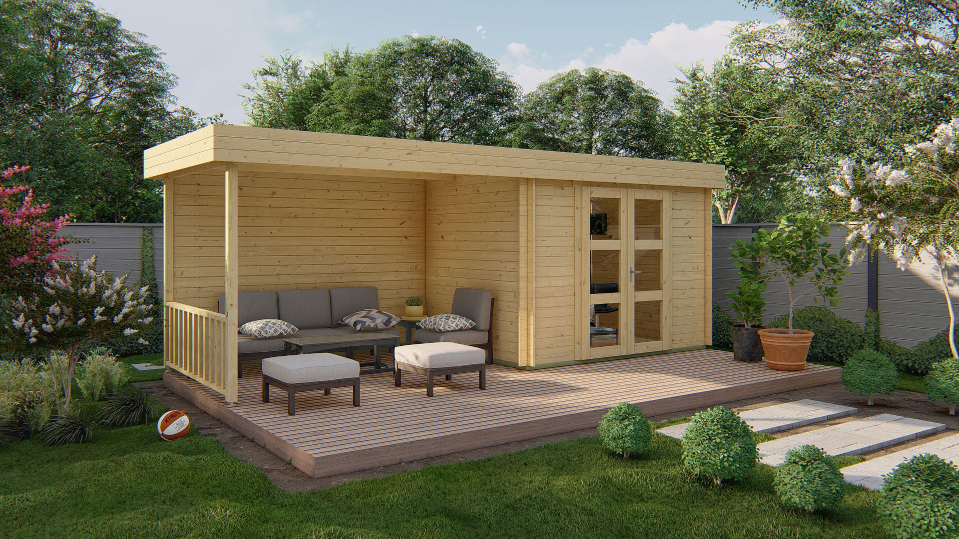 Blokhut Maja 320x240 cm + zijluifel 320 cm - Red class wood geïmpregneerd afbeelding