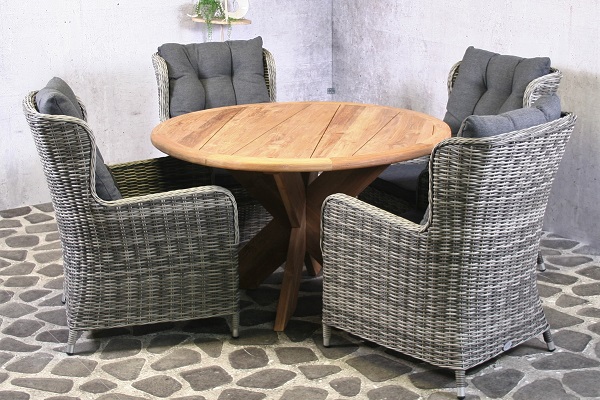 Tuinset Tejeda - 4 wicker stoelen met teakhouten tafel - Showmodel Woerden en Wommelgem afbeelding