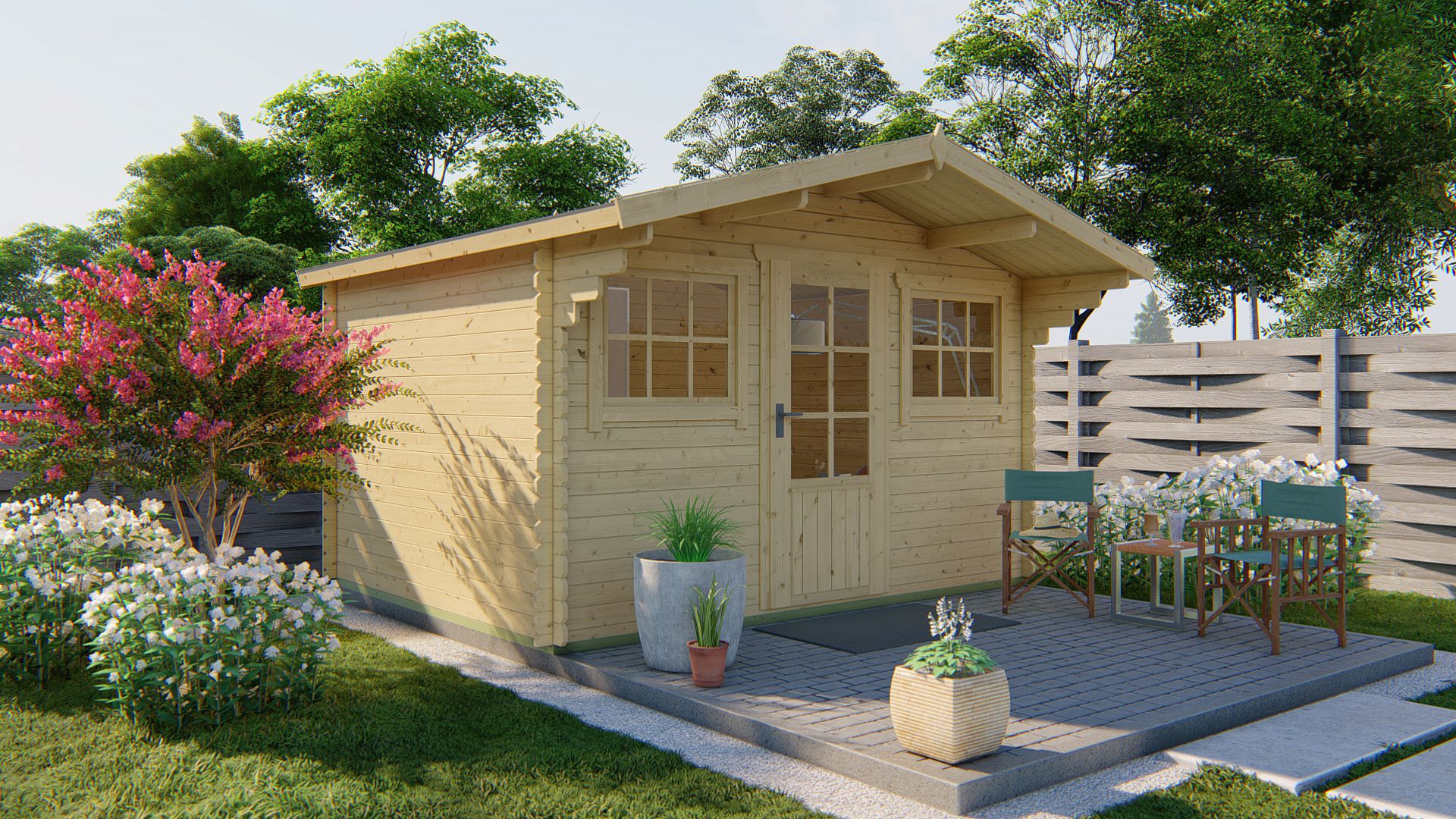 Blokhut Mika 380x300 cm + luifel 80 cm - Red class wood geïmpregneerd afbeelding