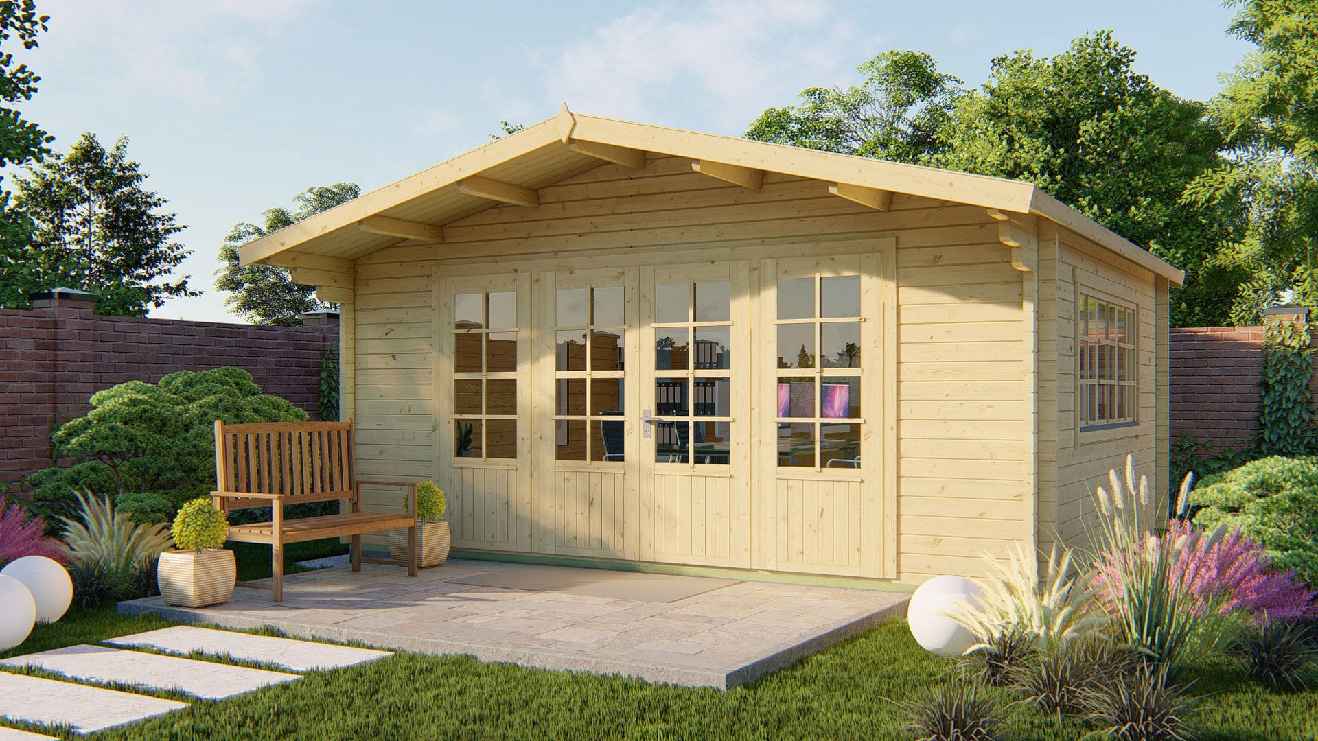Blokhut Newcastle 540x440 cm + luifel 90 cm - Red class wood geïmpregneerd afbeelding