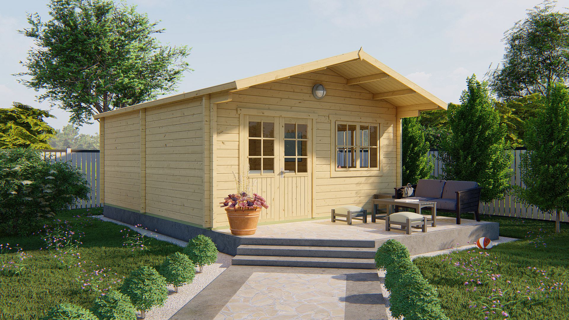 Blokhut Niedersachsen 500x598 cm + luifel 115 cm - Red class wood geïmpregneerd afbeelding