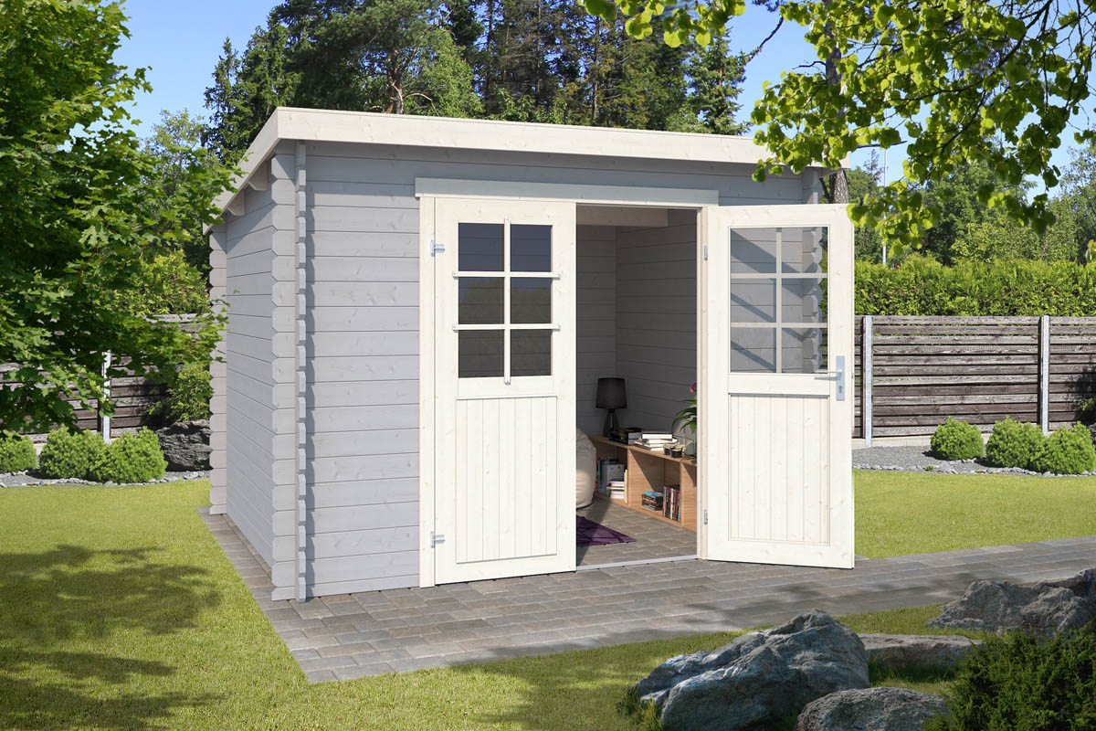 Blokhut Nadia 295x250 cm - Platinum Grey-Wit gecoat afbeelding