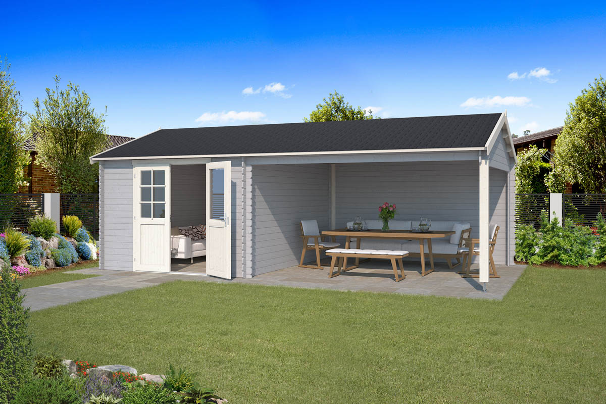 Blokhut Octavio 700x400 cm - Platinum Grey-Wit gecoat afbeelding