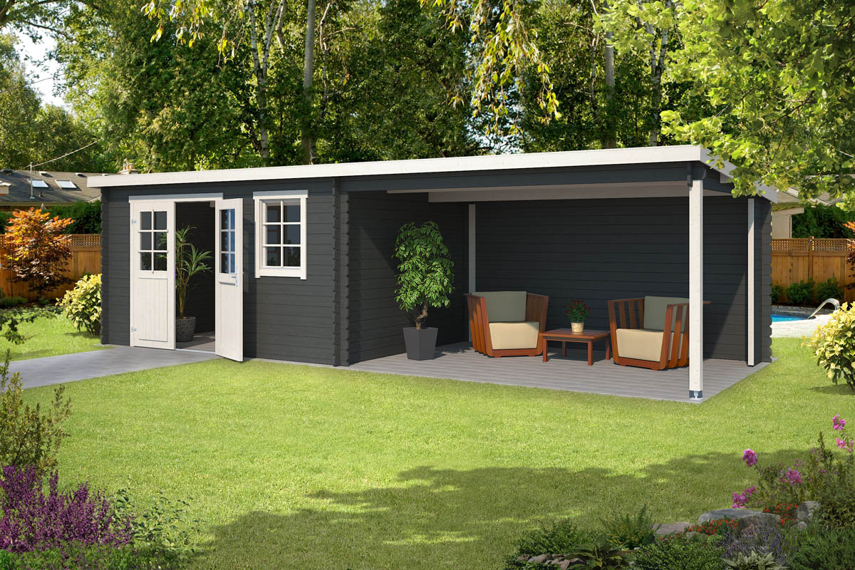 Blokhut Aida 780x295 cm - Carbon Grey-Wit gecoat afbeelding