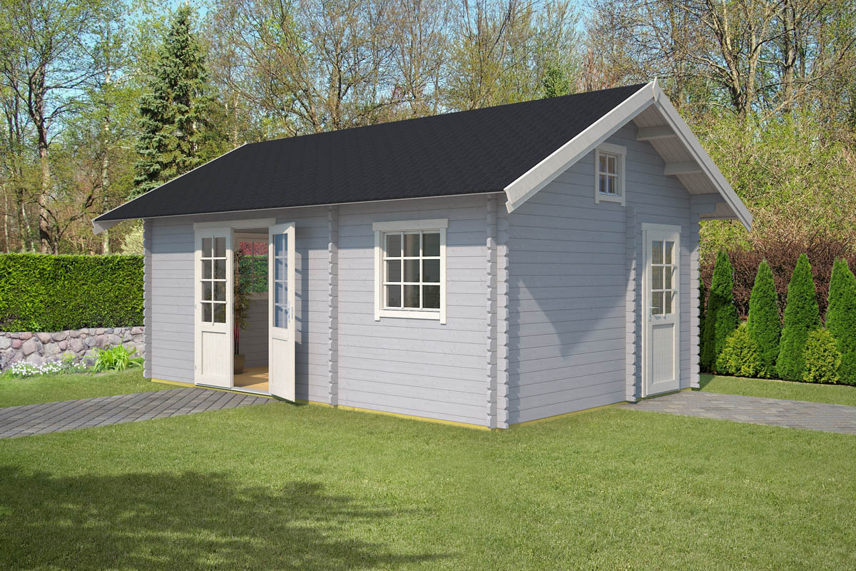 Blokhut Caroline SGC 595x410 cm - Platinum Grey-Wit gecoat afbeelding