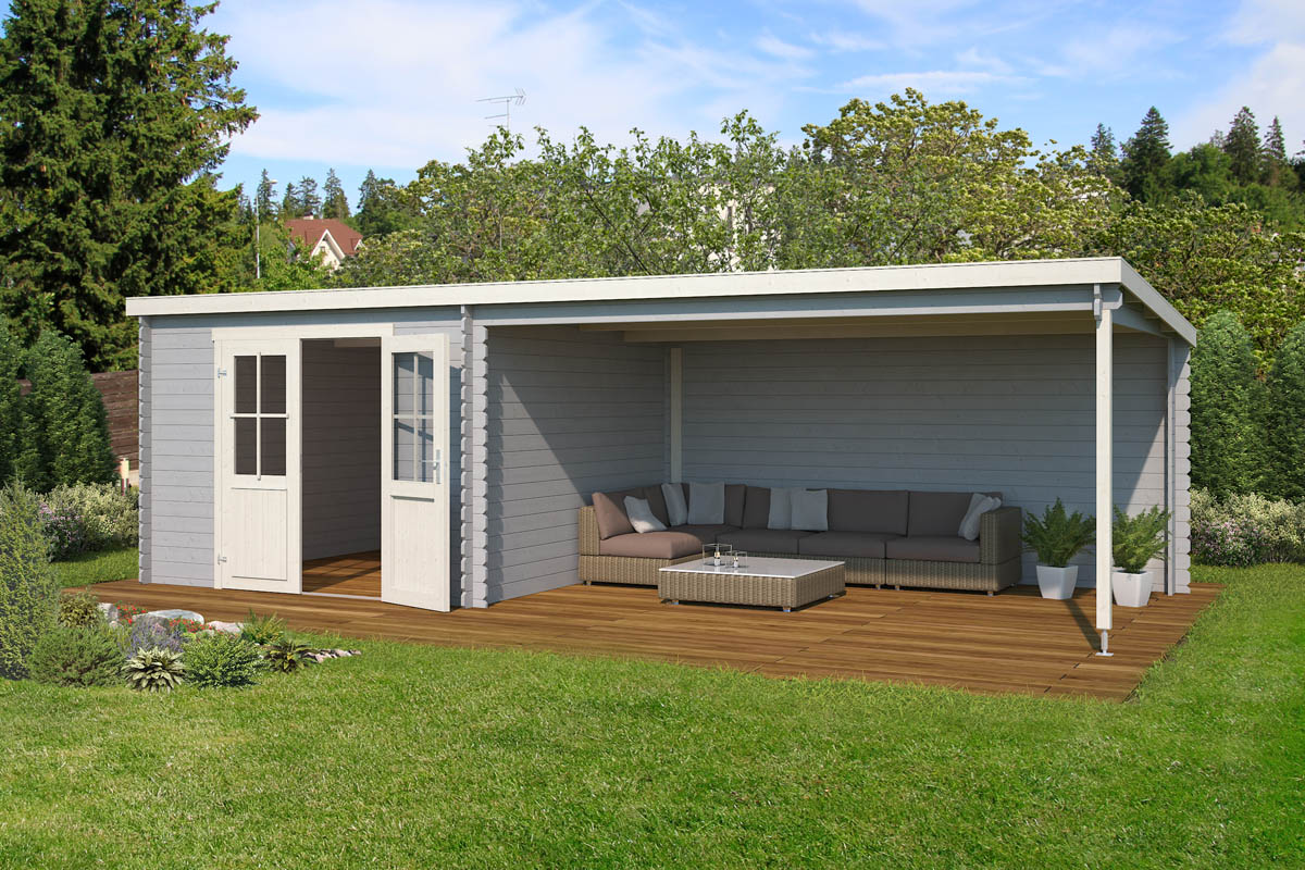 Blokhut St. Louis 701x312 cm - Platinum Grey-Wit gecoat afbeelding