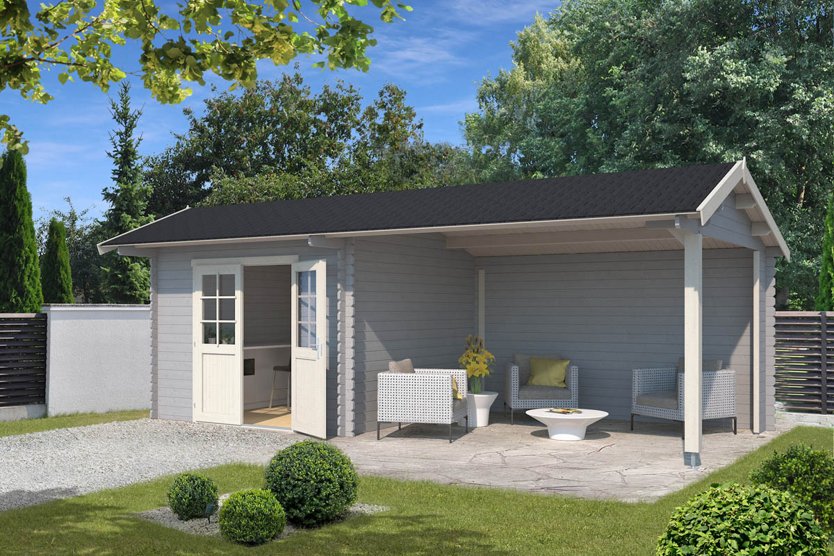Blokhut Maribel 700x320 cm - Platinum Grey-Wit gecoat afbeelding