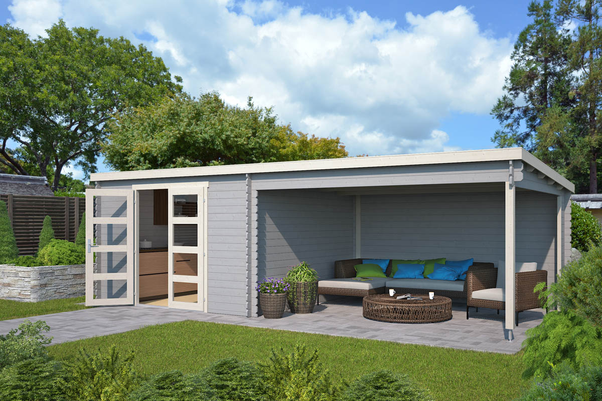 Blokhut Olenka 710x330 cm - Platinum Grey-Wit gecoat afbeelding
