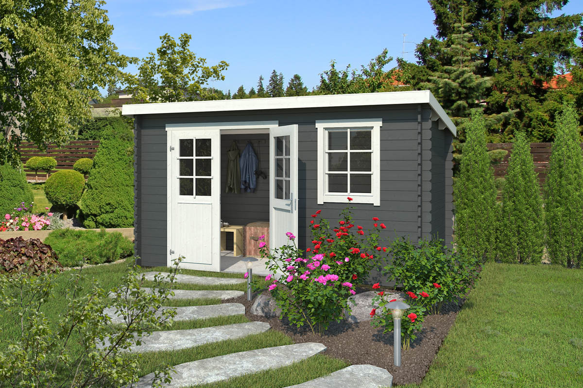 Blokhut Amira 400x195 cm - Carbon Grey-Wit gecoat afbeelding