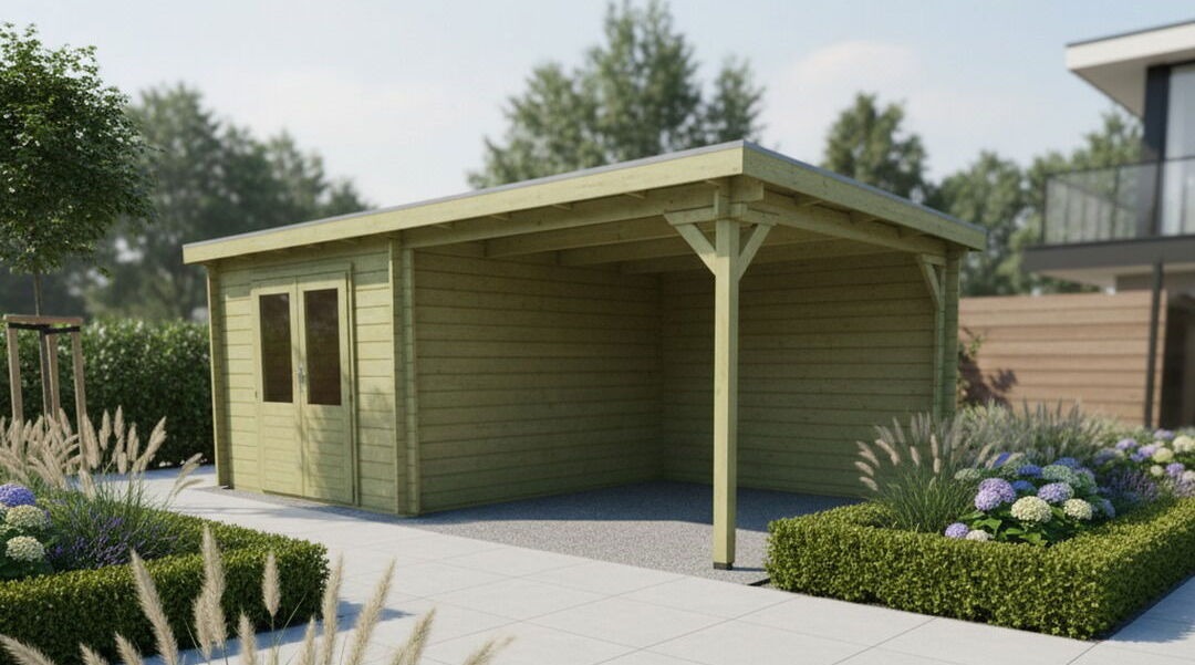 Classicline Blokhut Overijssel 300x300 + overkapping 300 cm vuren blank