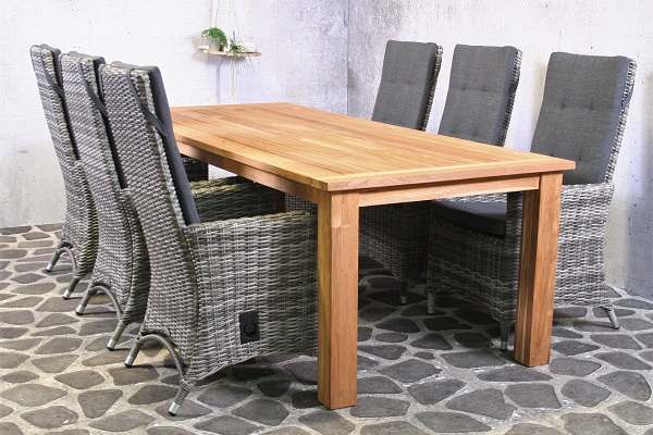 Tuinset Haria - 6 wicker stoelen met teakhouten tafel afbeelding