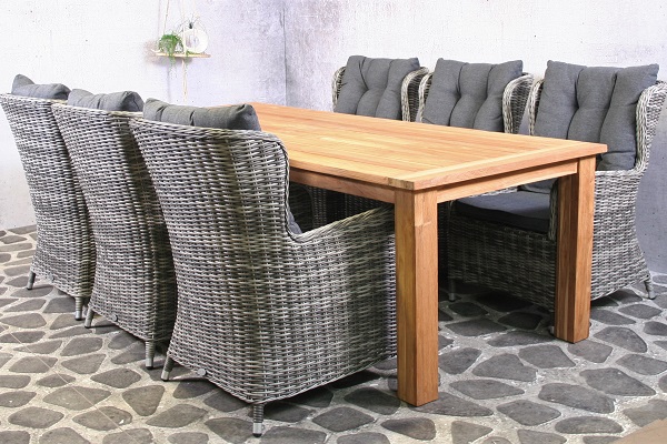 Tuinset Gomera - 6 wicker stoelen met teakhouten tafel - Showmodel Wommelgem afbeelding
