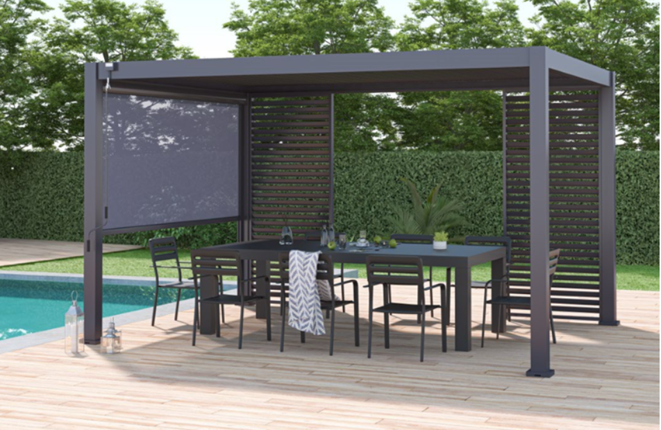 Overkapping Toronto met lamellendak - Antraciet - 400x300 cm afbeelding