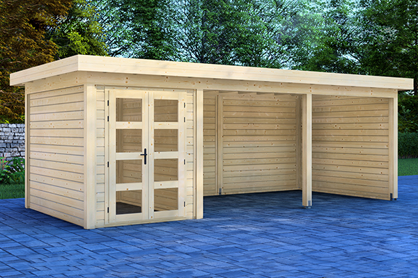 Prime Line blokhut 200x300 cm + luifel 500 cm + achterwand en zijwand - Van Kooten afbeelding