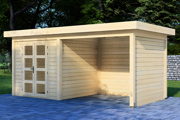 Prime Line blokhut 250x250 cm + luifel 300 cm + achterwand en zijwand - Van Kooten afbeelding