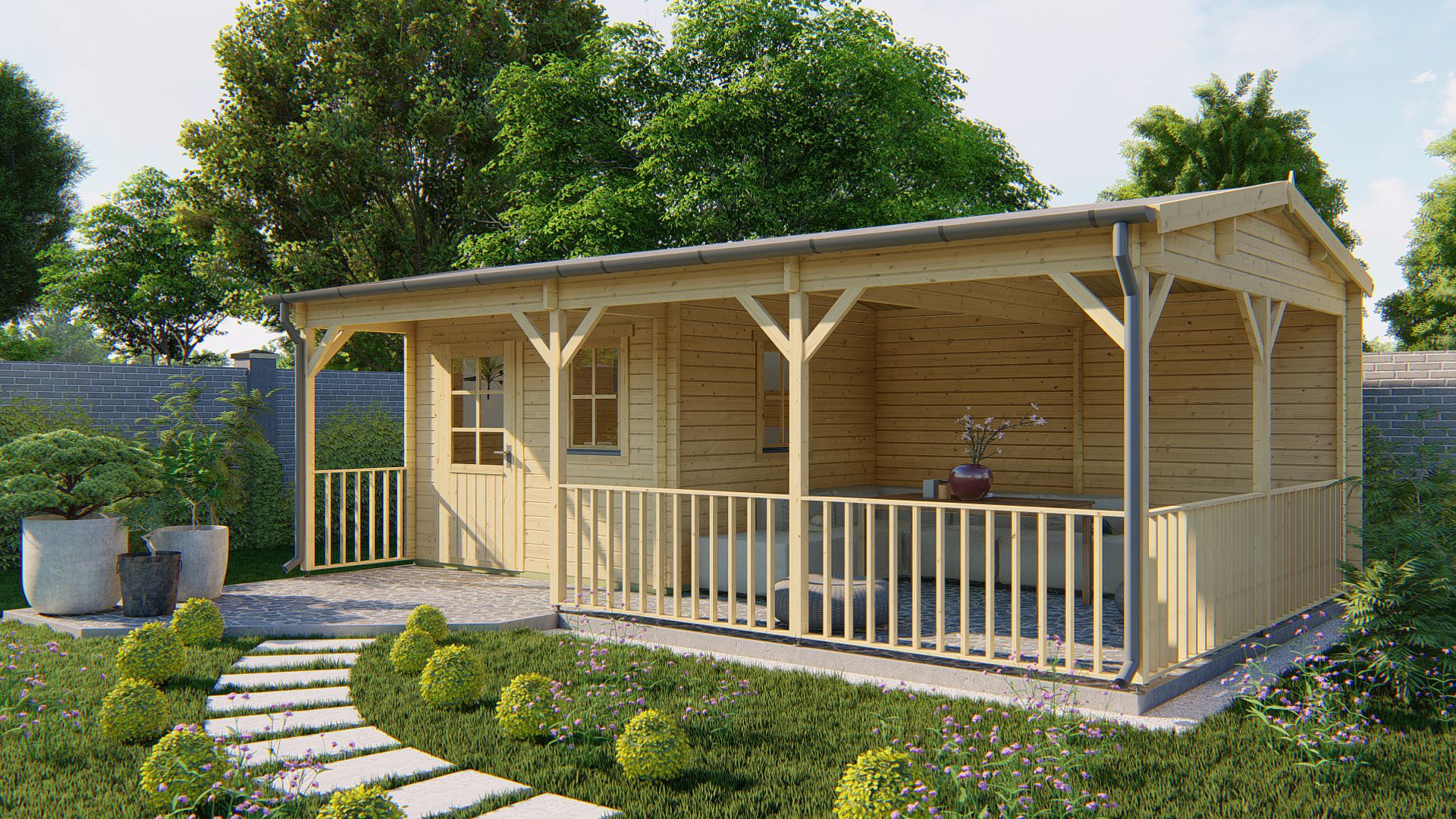 Van Kooten Tuin en Buitenleven Tuinhuis Ragna 720x420 cm - Red class wood geïmpregneerd- Zadeldak- Geïmpregneerd vurenhout- Tuindeco