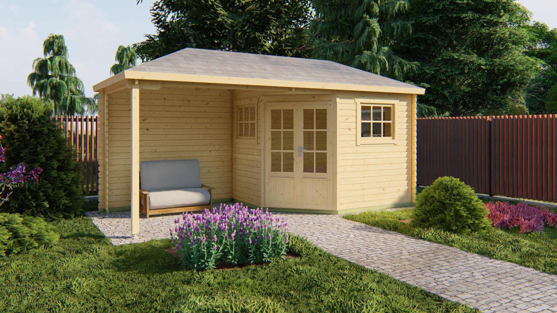Blokhut Rianne 250x250 cm + zijluifel 250 cm - red class wood geïmpregneerd afbeelding 1