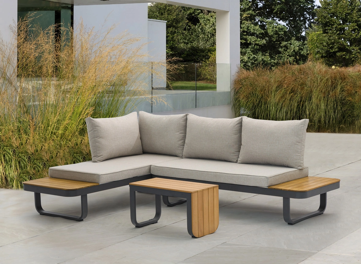 SenS-Line Samos aluminium loungeset acacia blad en taupe kussens - Showmodel Numansdorp, Strijen, Amersfoort, Hoofddorp & Wommelgem- - Aluminium- Sens-Line