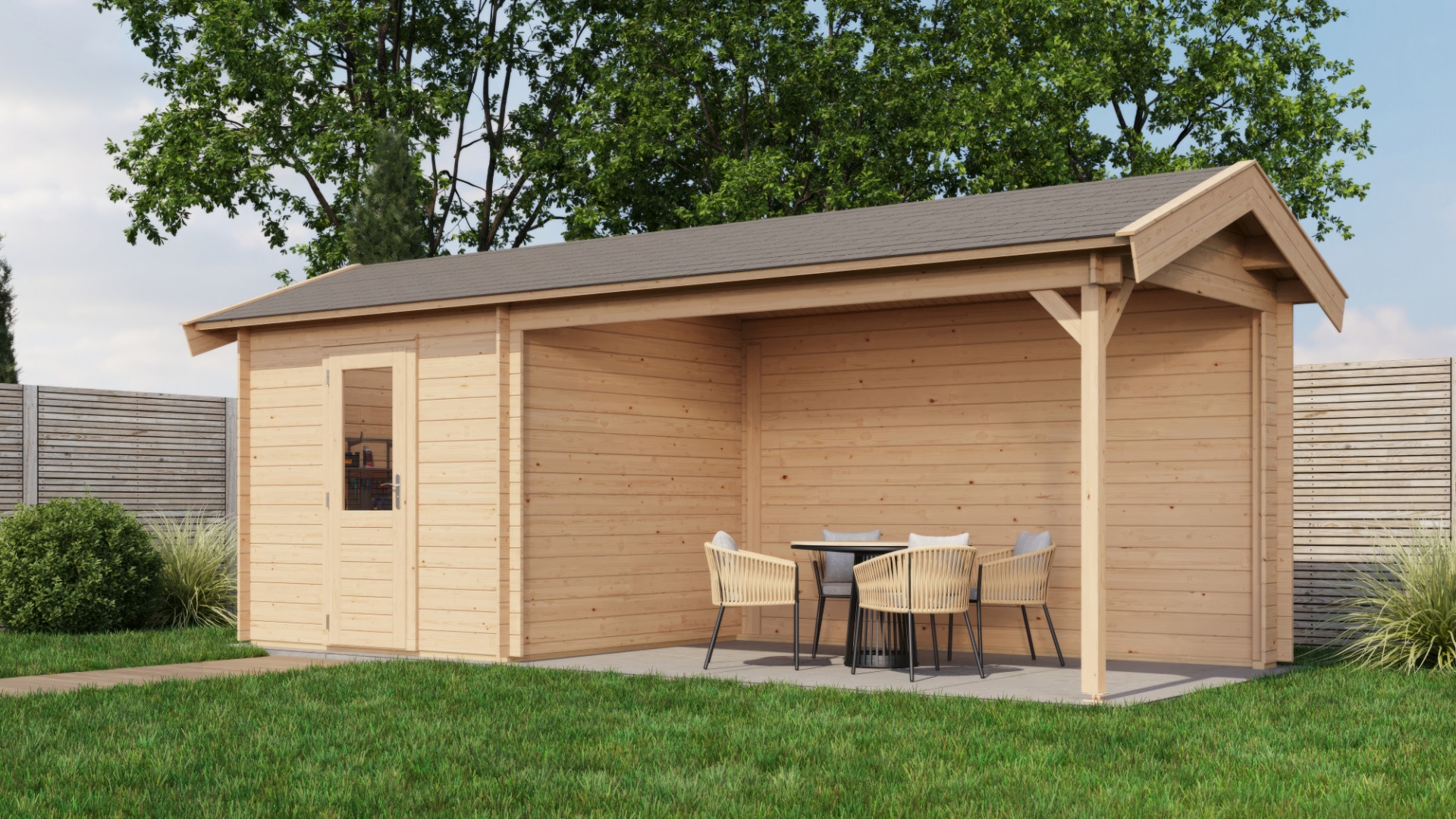 Lugarde Select Blokhut met overkapping Oldenzaal 250x250cm + 400cm - Onbehandeld afbeelding