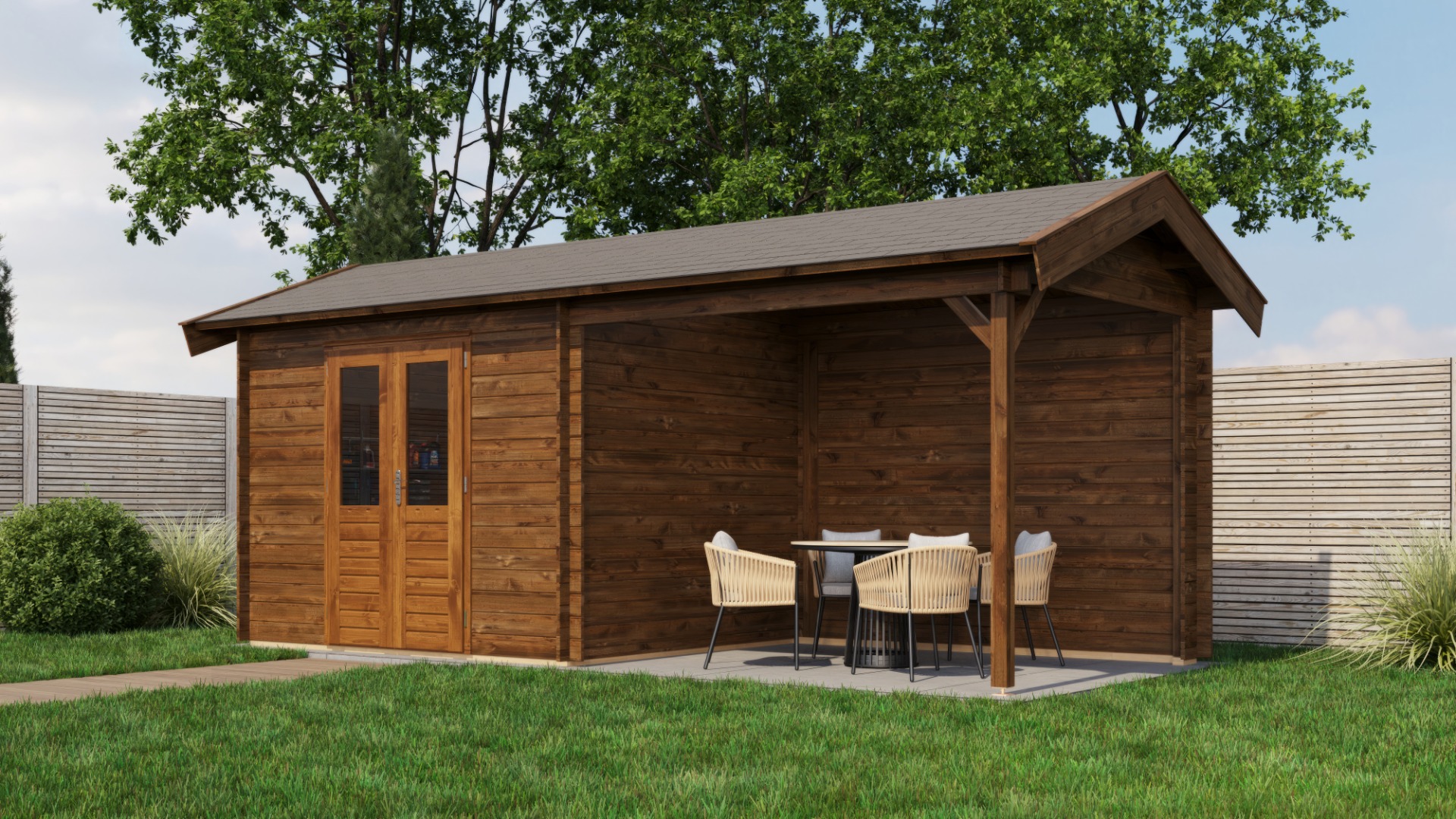 Lugarde Select Blokhut met overkapping Varsseveld 300x250cm + 300cm - Keteldruk Bruin afbeelding