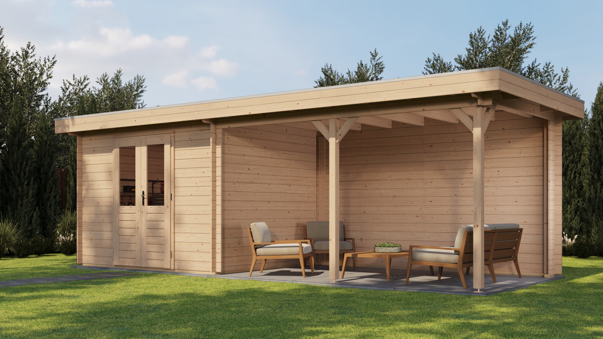 Lugarde Select Blokhut met overkapping Zandvoort 300x250cm + 400cm - Onbehandeld afbeelding 1