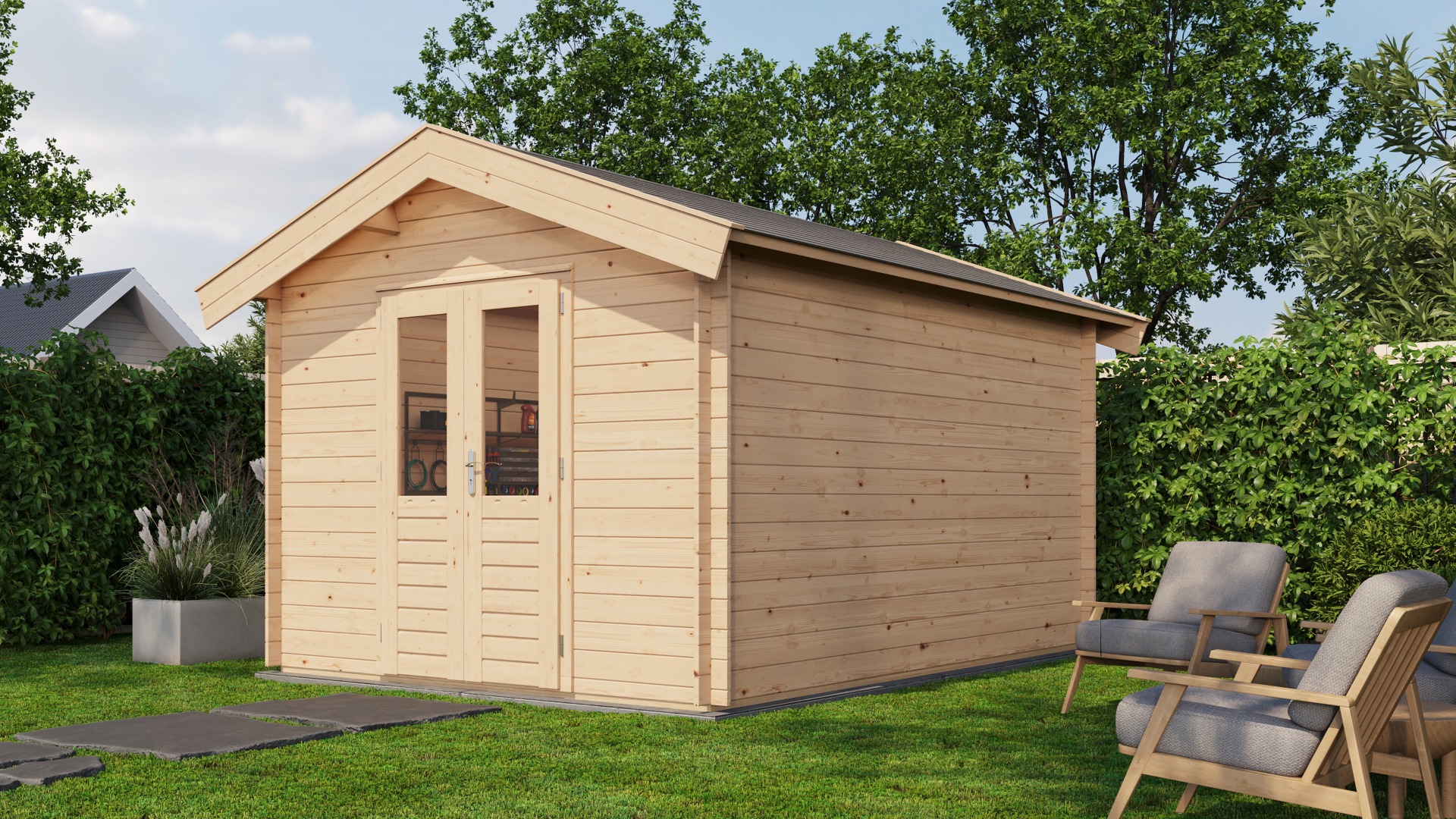 Lugarde Select Olst Blokhut 300x400 cm vuren blank- Zadeldak- - Lugarde Select afbeelding