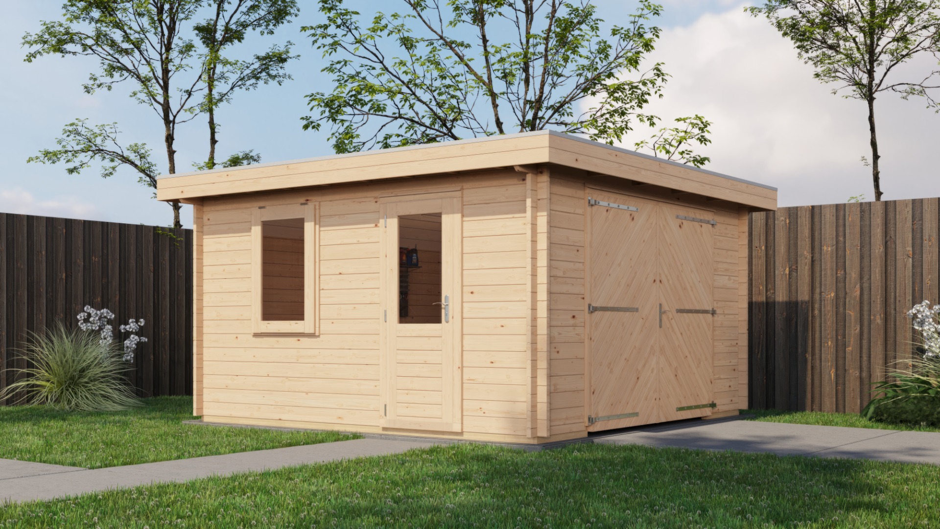 Lugarde Select Blokhut Groenlo met garagedeur 400x400cm - Onbehandeld afbeelding 1