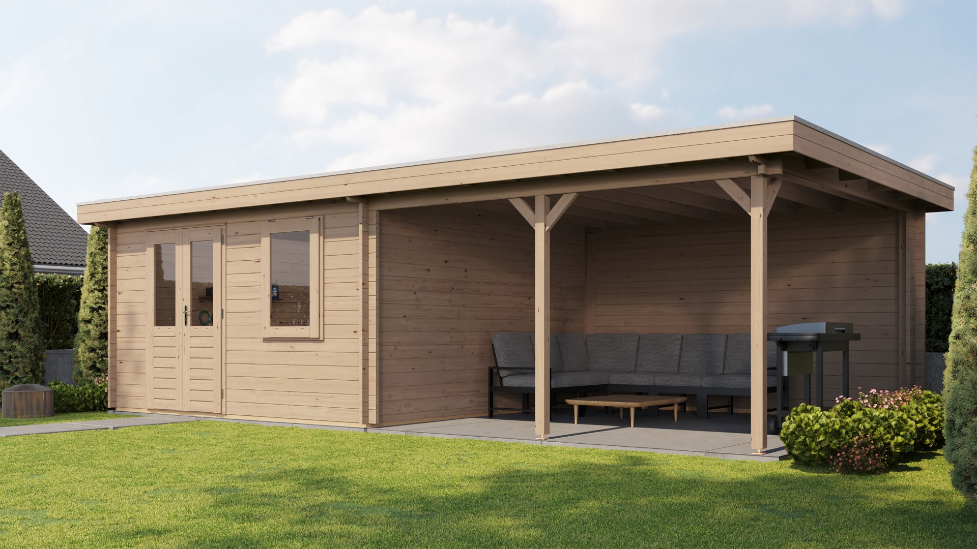 Lugarde Select Blokhut met overkapping Didam 400x400cm + 400cm - Onbehandeld afbeelding