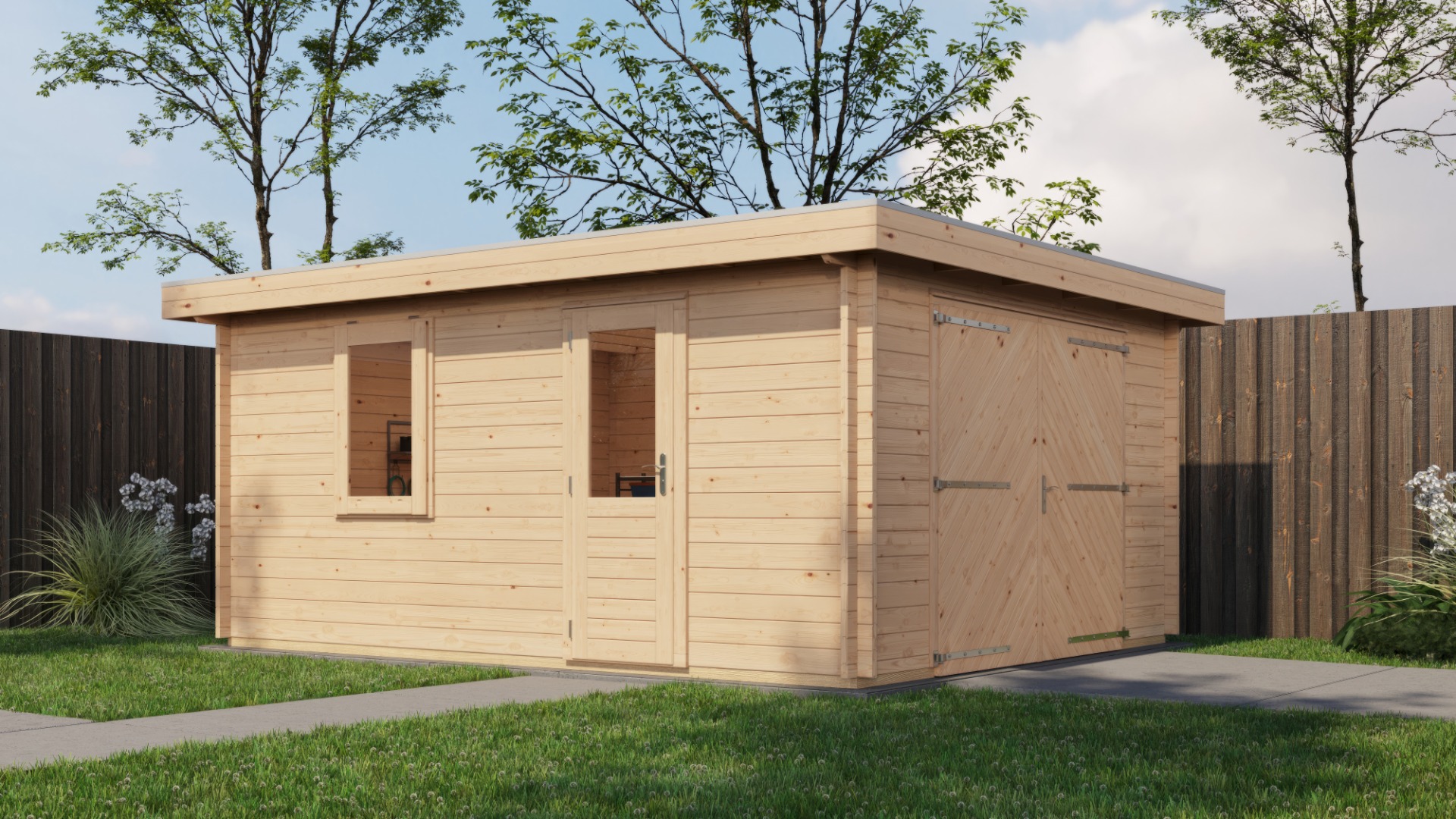 Lugarde Select Blokhut Lochem met garagedeur 400x500cm - Onbehandeld afbeelding 1