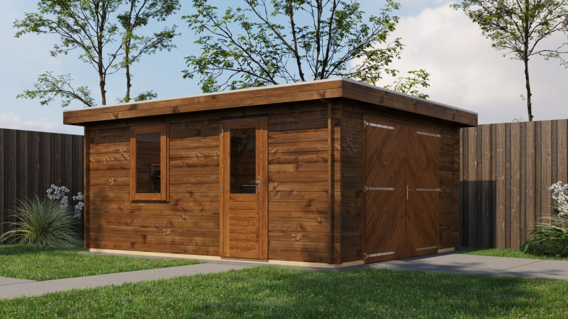 Lugarde Select Blokhut Lochem met garagedeur 400x500cm - Keteldruk Bruin afbeelding 1
