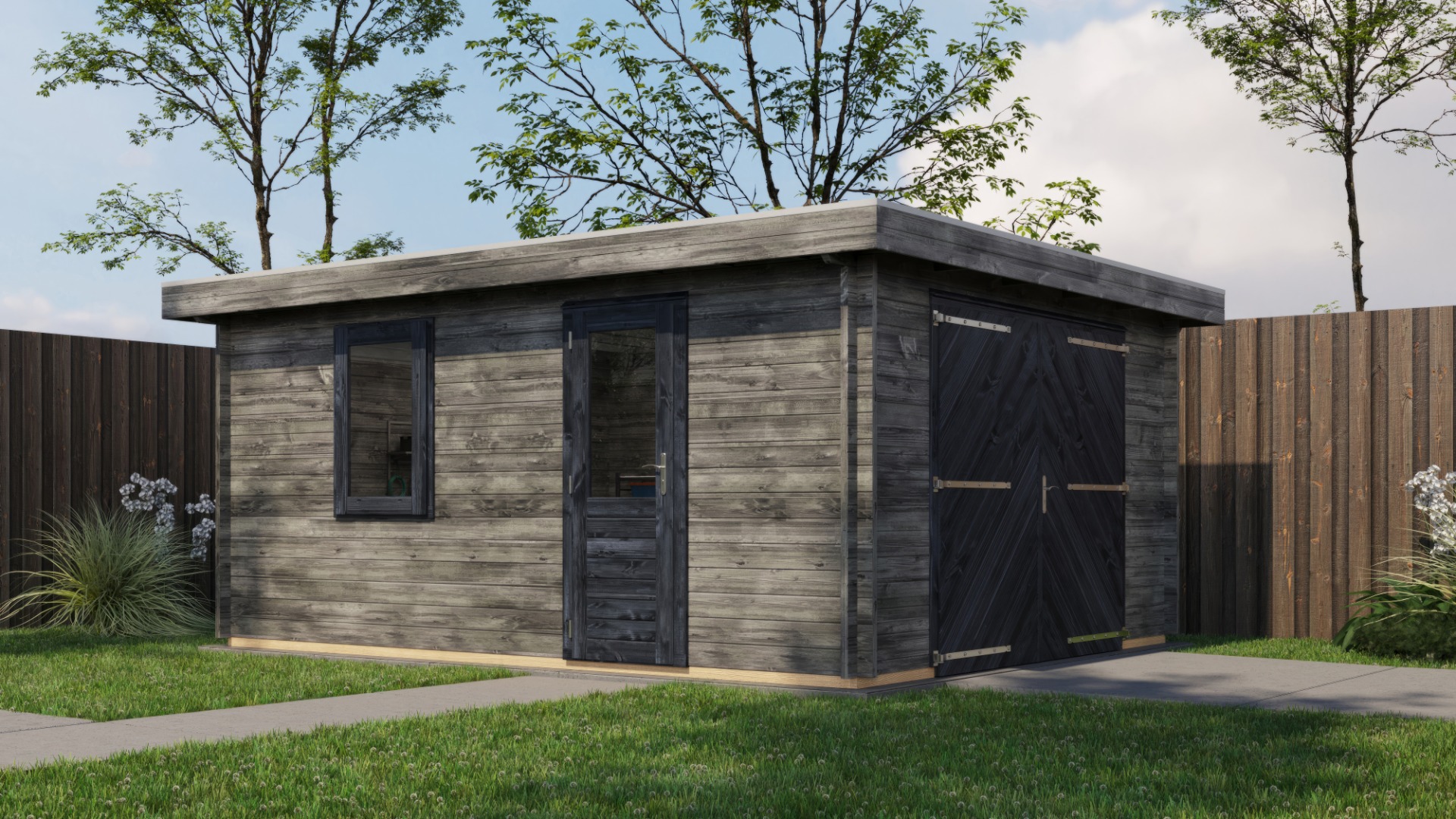 Lugarde Select Blokhut Lochem met garagedeur 400x500cm - Keteldruk Grijs afbeelding