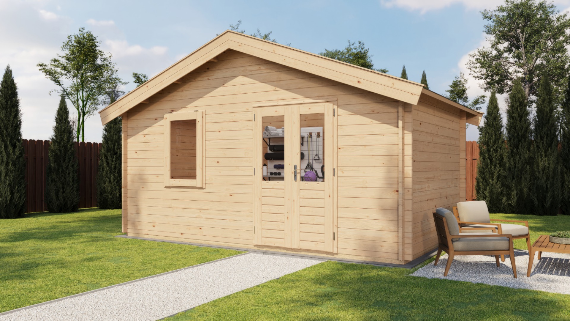 Lugarde Select Wolfheze Blokhut 500x300 cm vuren blank- Zadeldak- - Lugarde Select afbeelding