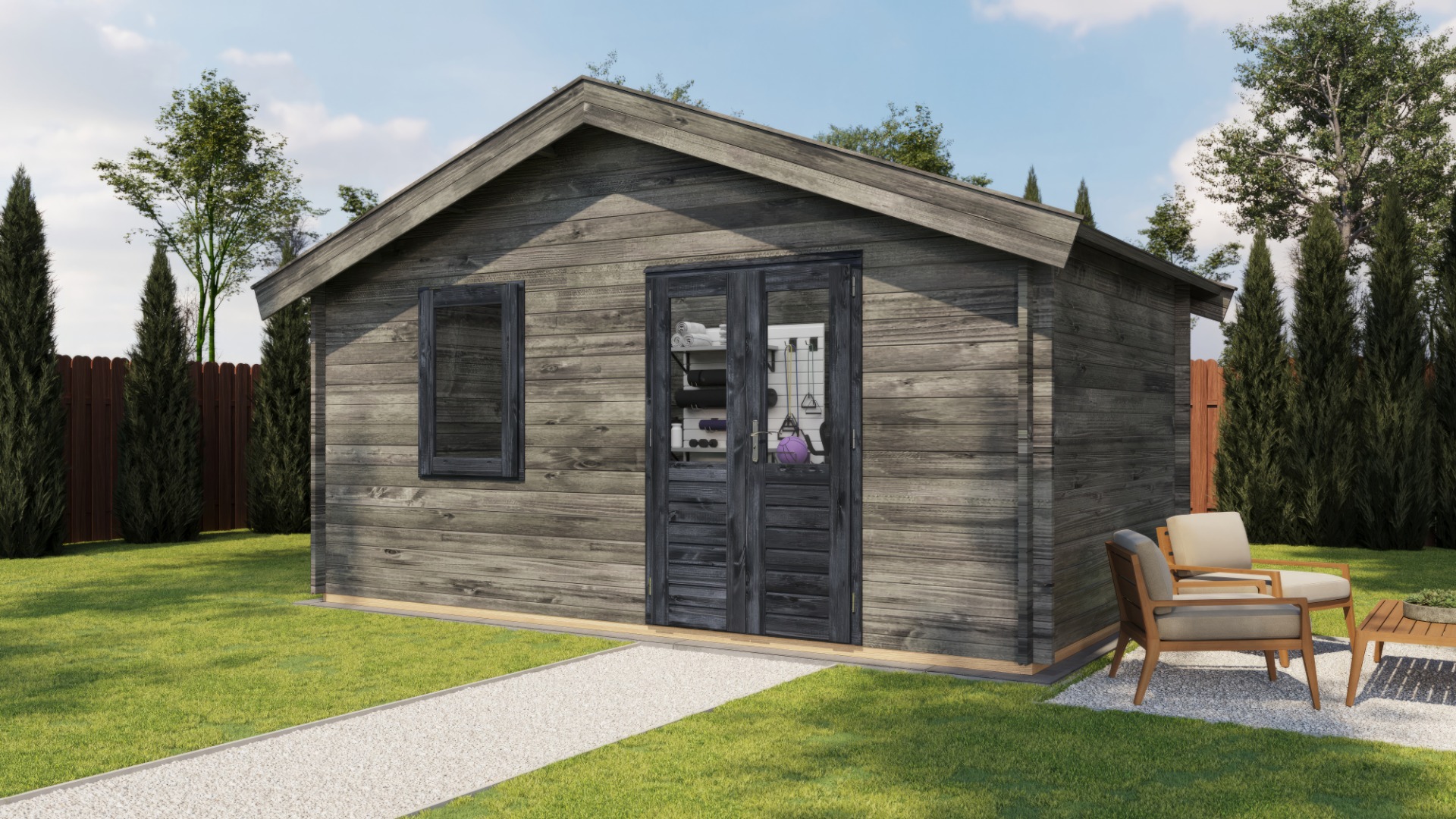 Lugarde Select Wolfheze Blokhut 500x300 cm 44 mm vuren keteldruk grijs geïmpregneerd