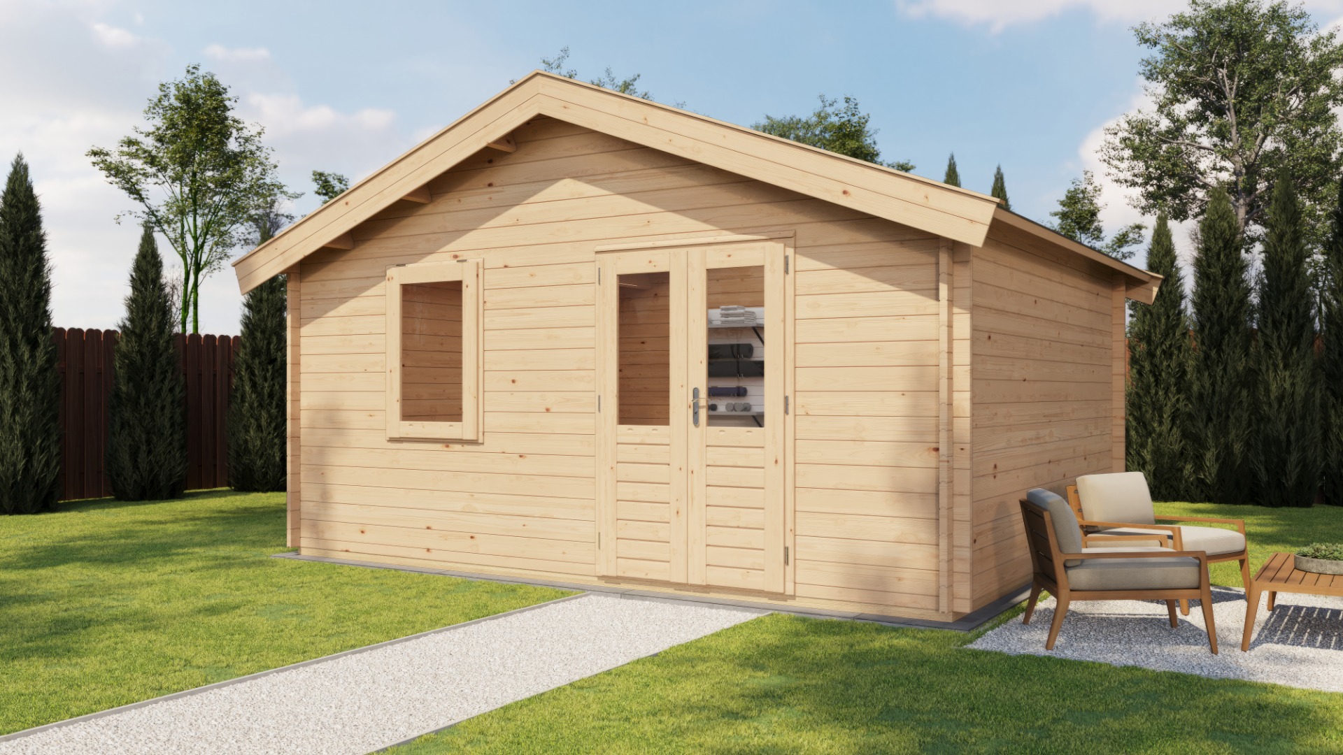 Lugarde Select Eerbeek Blokhut 500x400 cm vuren blank- Zadeldak- - Lugarde Select afbeelding
