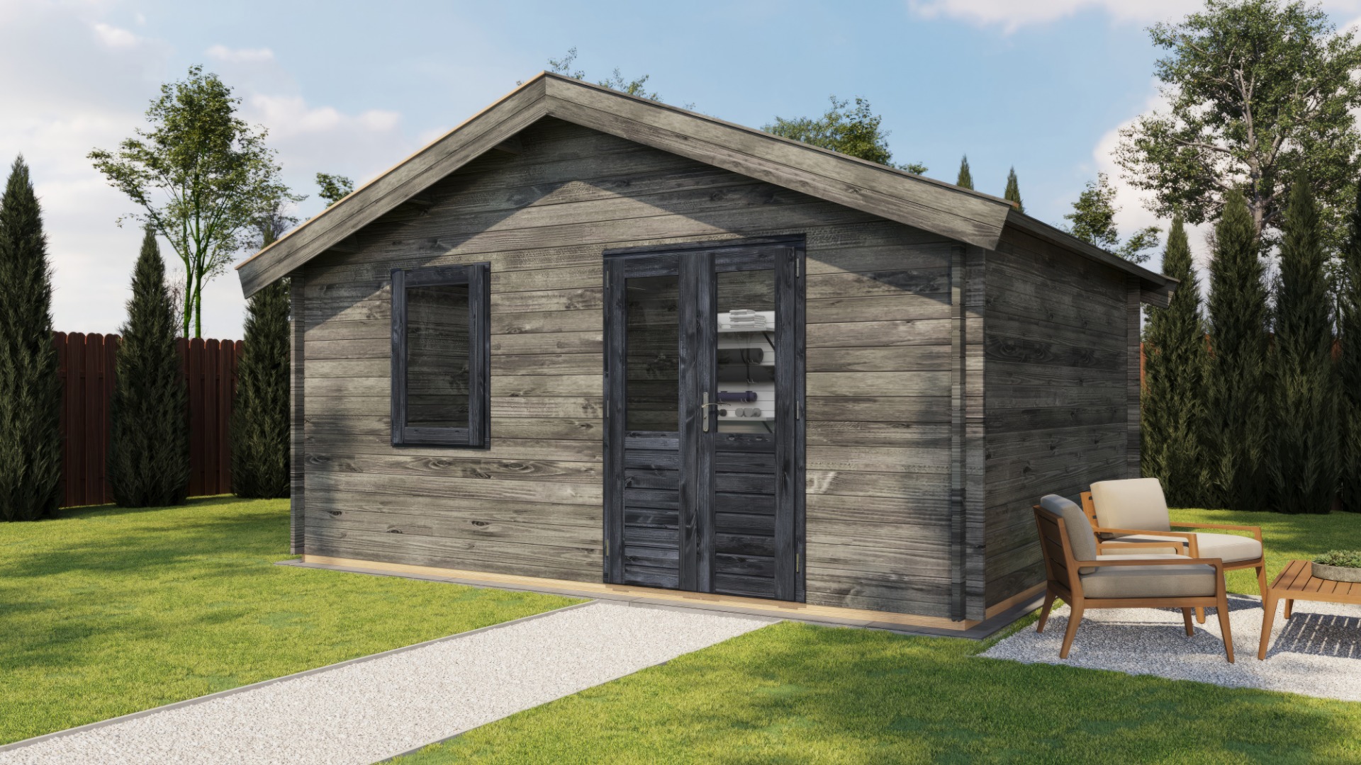 Lugarde Select Eerbeek Blokhut 500x400 cm 44 mm vuren keteldruk grijs geïmpregneerd