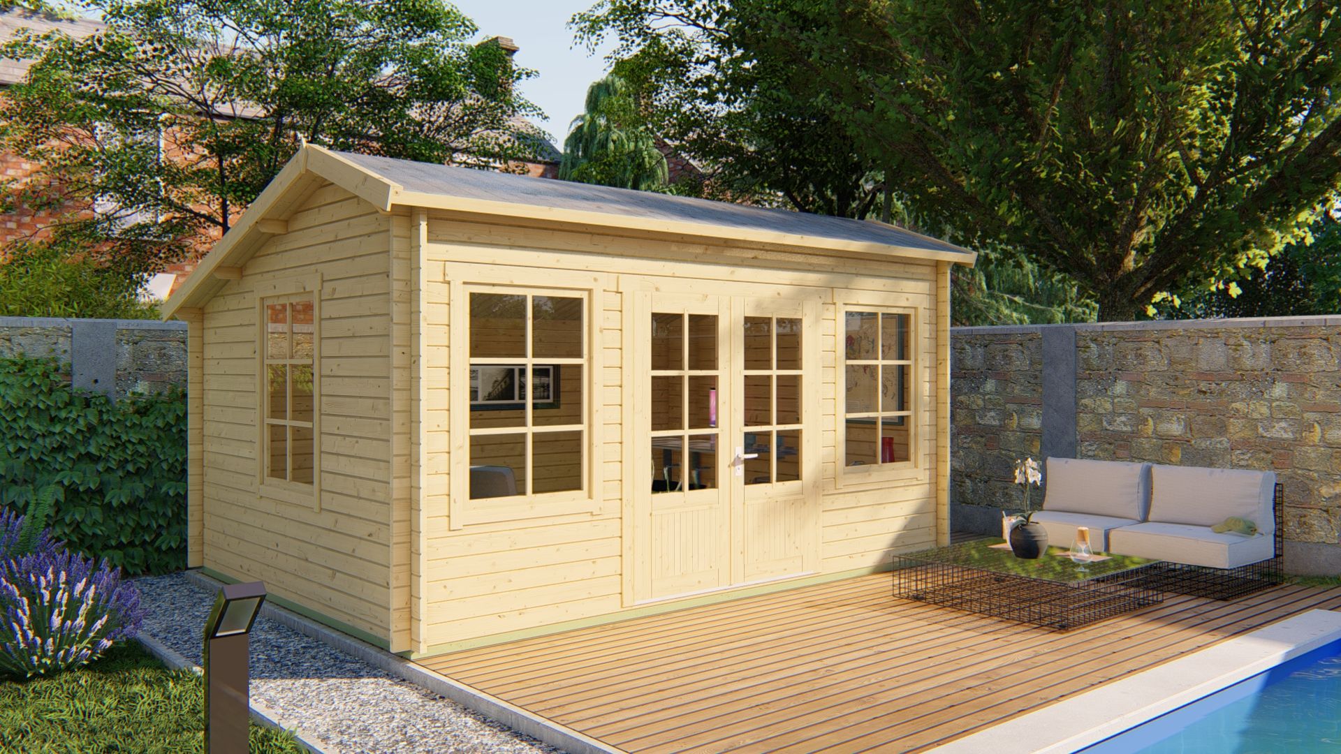 Blokhut Tane 480x350 cm - Red class wood geïmpregneerd afbeelding