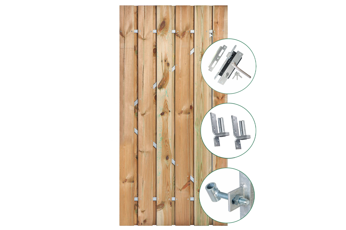 Tuindeur Privacy grenen geïmpregneerd 100x195 cm incl. RVS inbouwslotset
