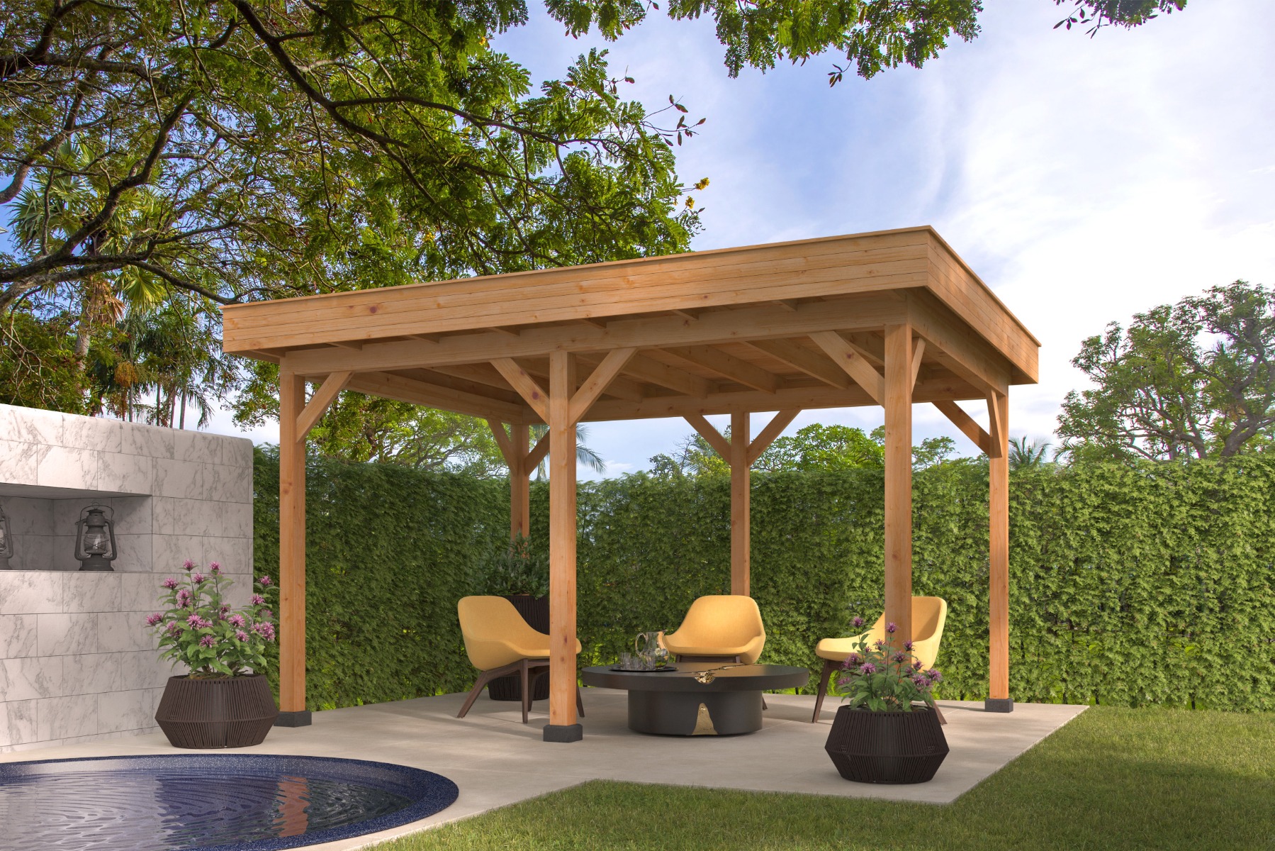 Lariks/Douglas Overkapping Oslo L type 1 basispakket 478x380 cm - incl. EPDM en dakdoorvoer afbeelding