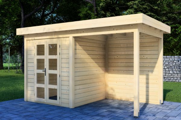 Prime Line blokhut 250x250 cm + luifel 250 cm + achterwand - Van Kooten afbeelding