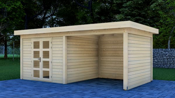 Prime Line blokhut 300x300 cm + luifel 300 cm + achterwand en zijwand - Van Kooten afbeelding